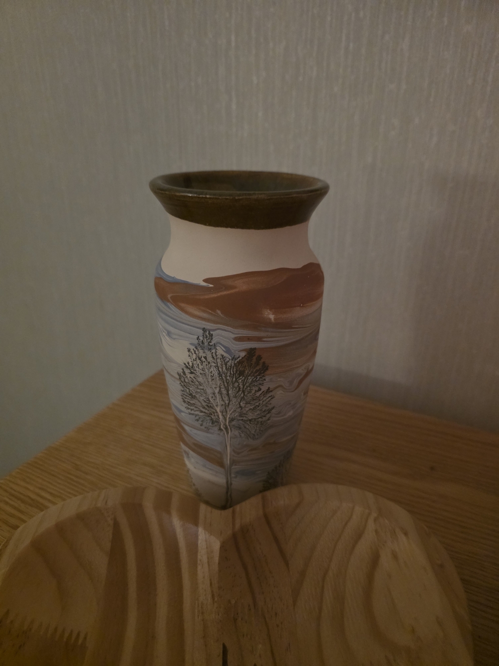 Handcrafted Marbled Tree Ceramic Vase in Brown and Cream
